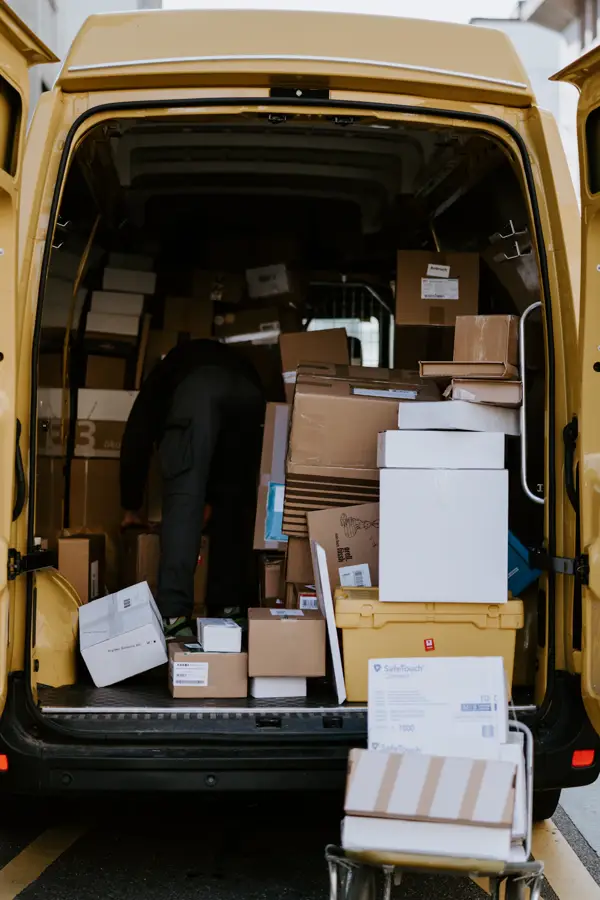 Delivery van loaded with parcels